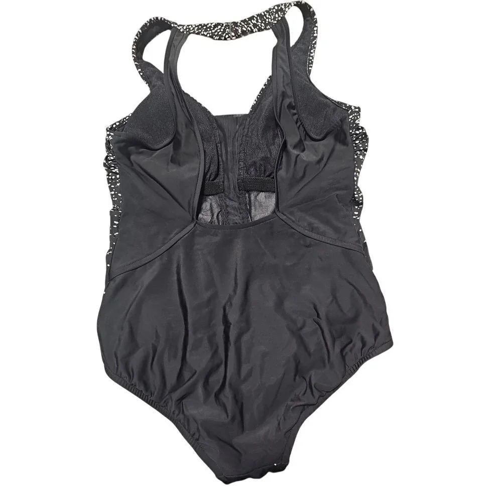 Swim Solutions Beaded Front Tummy Control‎ One Piece Swimsuit black and white 14 - Picture 5 of 7